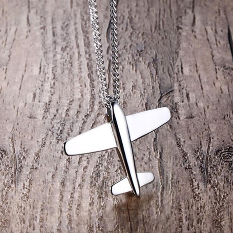 Simple Men Stainless Steel Aircraft Airplane Pendant Necklace Men Chain Necklaces Jewelry Gifts