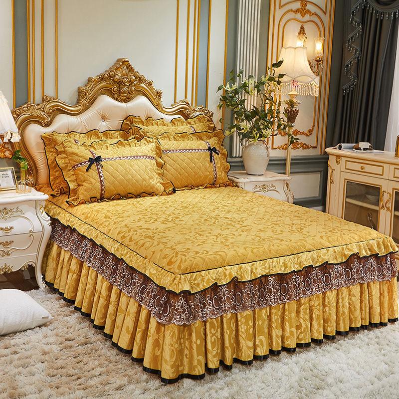 Европейский стиль, зимний теплый бархатный подзор для кровати, цельный стеганый толстый короткий плюшевый покрывало, однотонное модное покрывало, простыня