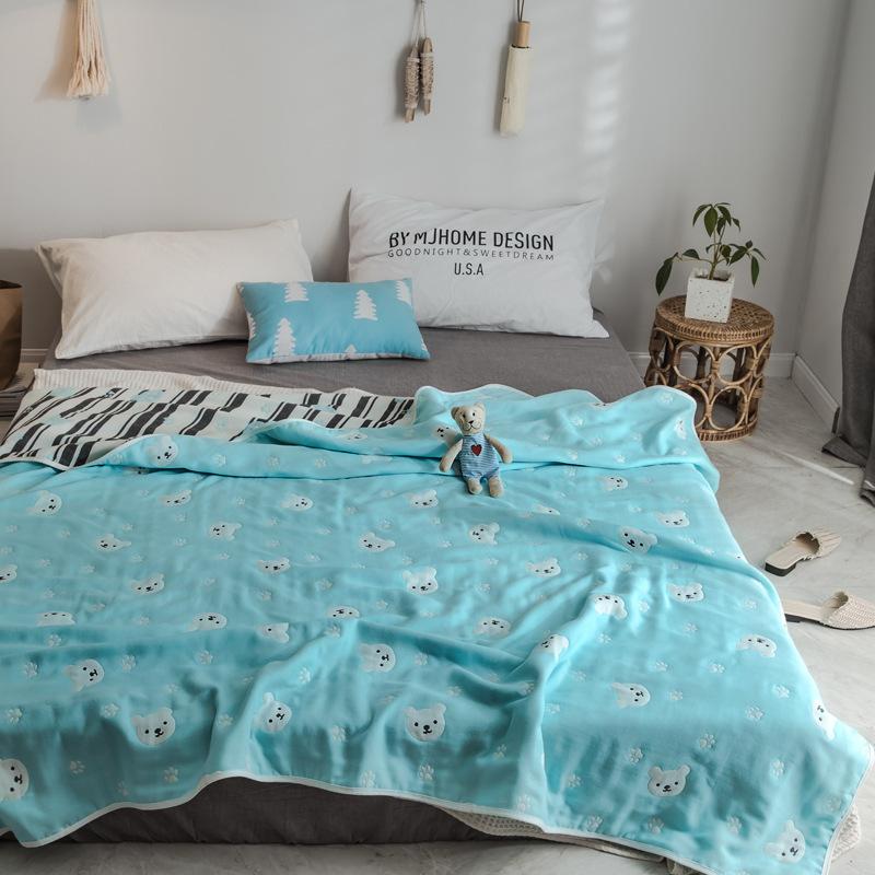 Мультяшное полностью хлопковое марлевое одеяло с 60 нитями, одинарное и двойное одеяло с кондиционером, летнее прохладное одеяло, универсальное всесезонное одеяло для обеда