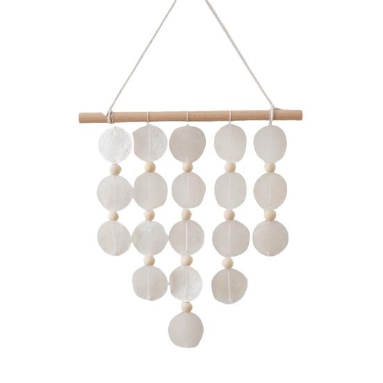 Handmade Natural Seashell Wind Chime, Retro Rope Knot & Wooden Ring, Clear Tinkling Sound, Coastal Hanging Decor for Window Guesthouse Kids Room