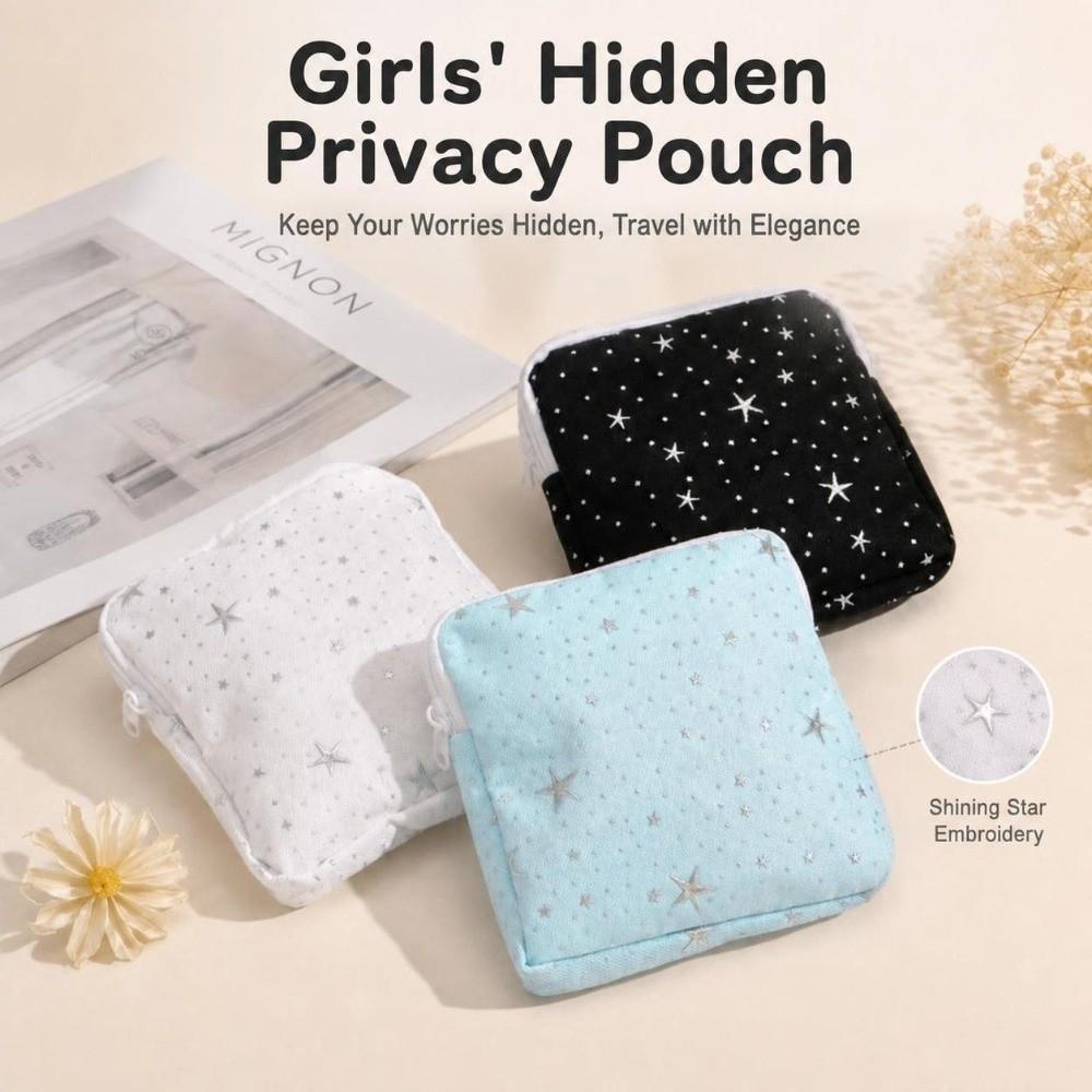 Zipper Closure Sanitary Pad Pouch Silver Star Print Feminine Period Pouch Women Girls