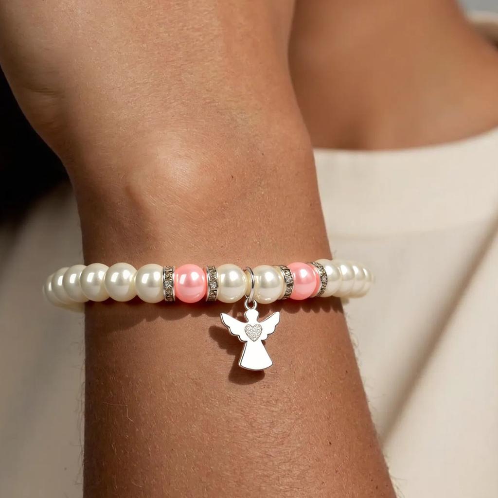 Нежный браслет из жемчужных бусин с подвеской в виде ангела-хранителя, религиозная цепочка на запястье, подарок для девочек на церемонию первого причастия
