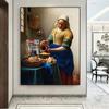 Винтажное искусство эпохи Возрождения, портретная печать, Вермеер, доярка, антикварная знаменитая картина маслом, холст, настенная художественная картина