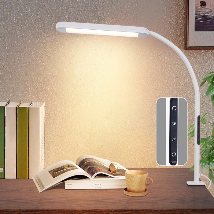 Lampe de table LED - NETTLIFE - À pince - Dimmable 5 niveaux - 3000K blanc chaud - 11W