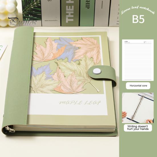 A5 B5 Binder Notebook 120 Pages Artificial Leather Cover Lined Loose-leaf Notebook Metal Snap Personal Journal