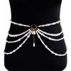 Women Fashion Belt Hip High Imitation Pearl Waist Chain Chunky Fringes Pearl Bikini Body Corset Belly Chain Party Wedding