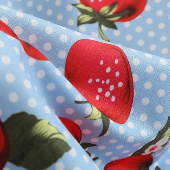 Women Prom Dress Strawberry Print A-line Big Swing Vintage Button Decor Sleeveless Back Zipper High Waist Backless Square Neck Cocktail Midi Dress