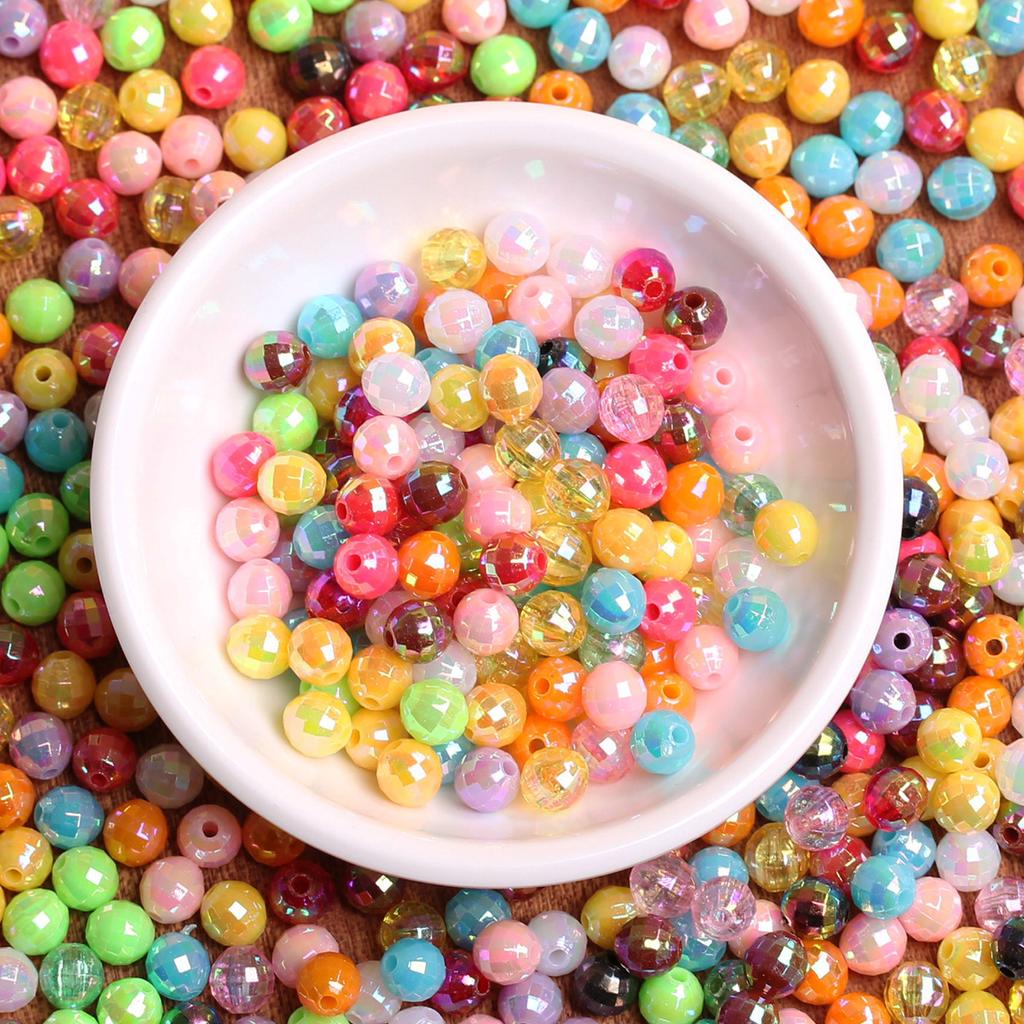 50 шт. 6 мм акриловые AB многогранные круглые шарики россыпью для изготовления браслета, ожерелья