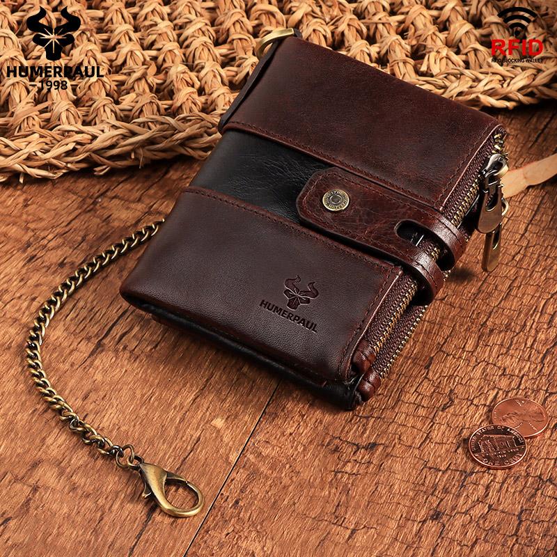 Humerpaul Genuine Leather Wallet Men Coin Purse Hasp Black Color With Chain Male Wallet Portomonee PORTFOLIO Money Bag Small