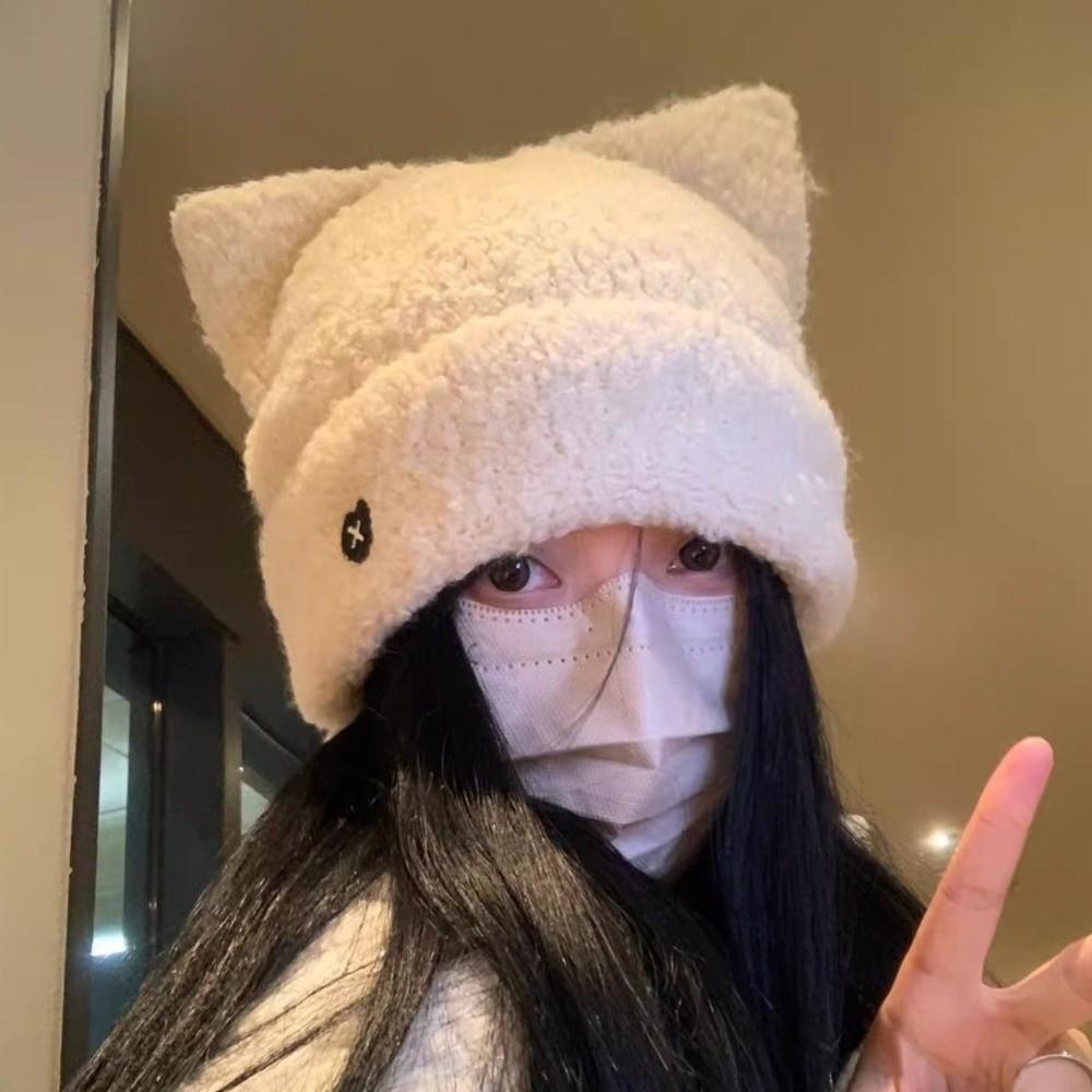 Soft Fluffy Cat Ear Hat Polyester Warm Knit Cap Cute Plush Beanie Hat Winter