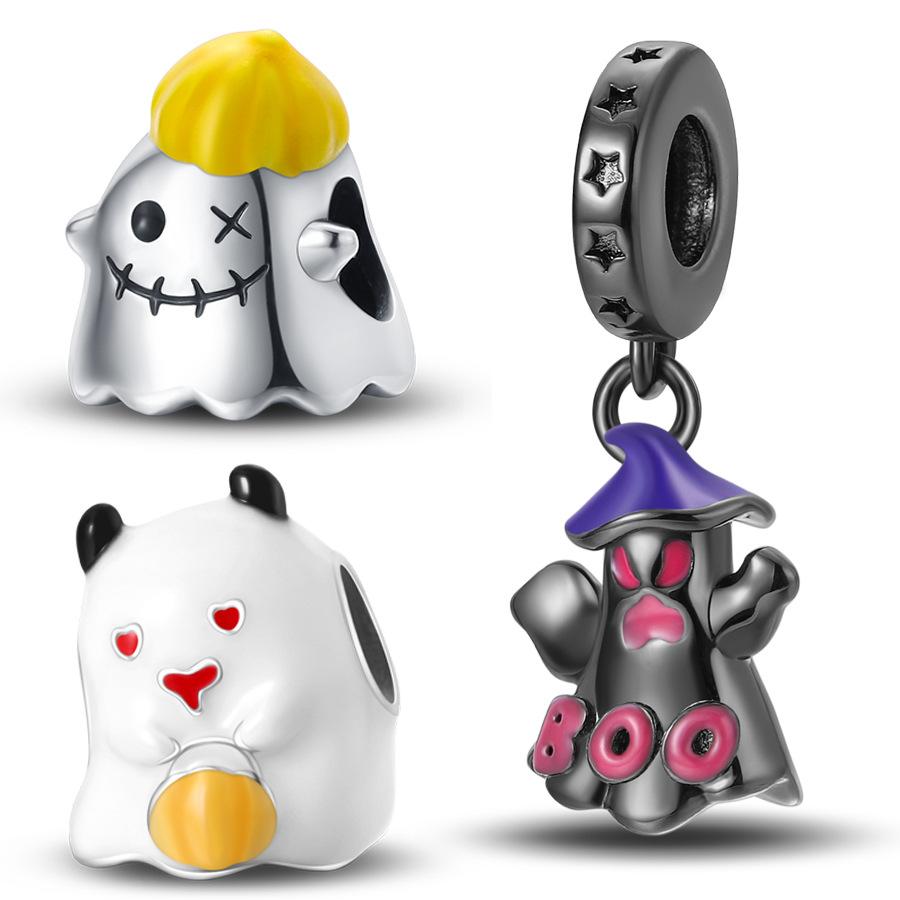 Серебряный 925 Хэллоуин светящийся черный призрак кулон бусина DIY стиль бисерный браслет ожерелье