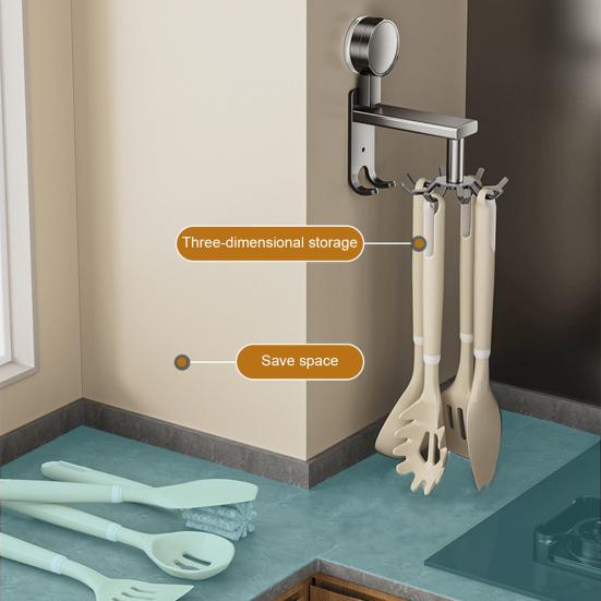 Вращающийся настенный крючок из алюминиевого сплава с присоской, настенный крючок без сверления для хранения кухонных принадлежностей под шкафом