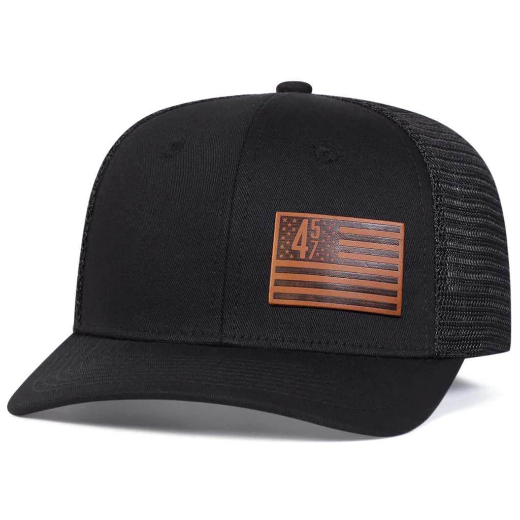 Net Baseball Label Leather 457 Flag American Brown Neutral Gender Women Men For Caps Spring Summer Outdoor Sunscreen Hat Adjustable Casual Trucker