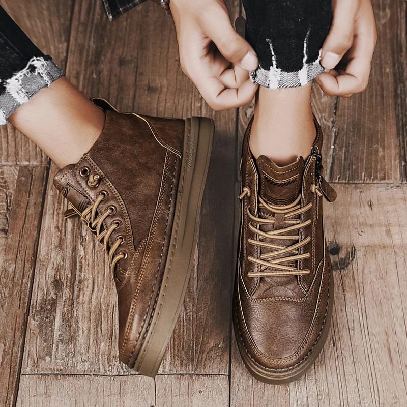 Fashion Men Boots Winter High Top Leather Shoes Fashion Cotton Shoes Fashion Ankle Boots Business Casual Outdoor Shoes Male Sneakers New