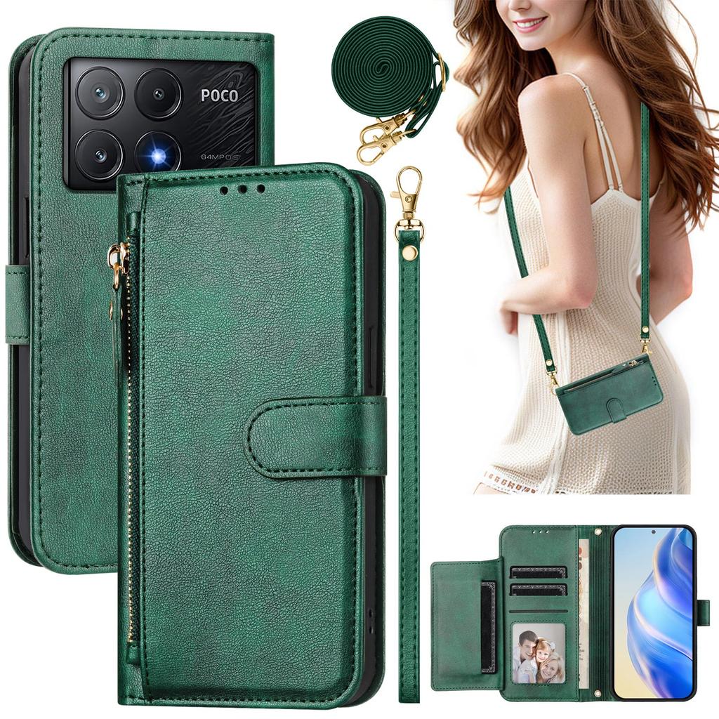 Кошелек-сумка через плечо на молнии с отделениями для карт, кожаный чехол для Xiaomi POCO X7 Pro X6 F7 Ultra, многофункциональная сумка, длинный ремешок, карман, подставка, крышка