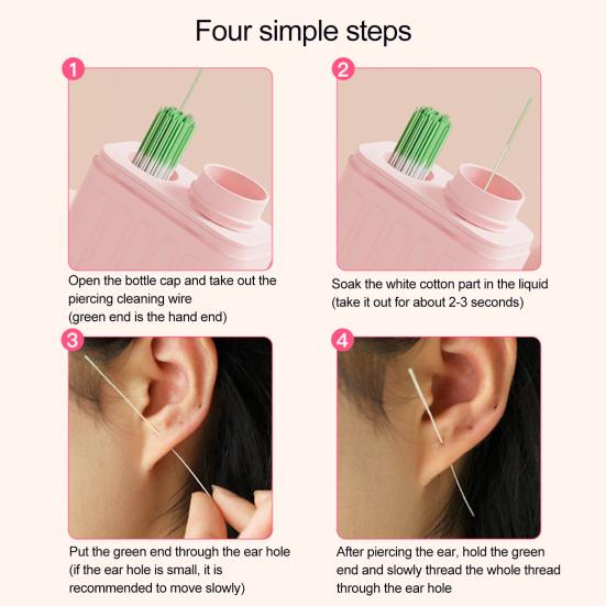 Портативный набор для чистки проколов ушей с 15 мл чистящего раствора для ухода за ушами, одноразовая нить для чистки отверстий для сережек для женщин и девочек, набор инструментов для чистки отверстий для сережек