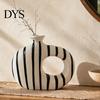 Artistic Hollow Rope Vase Minimalist Resin Flower Vase, Circle Art Modern Floral Dried Arrangement Holder for Home Living Room Bedroom Table Ornament