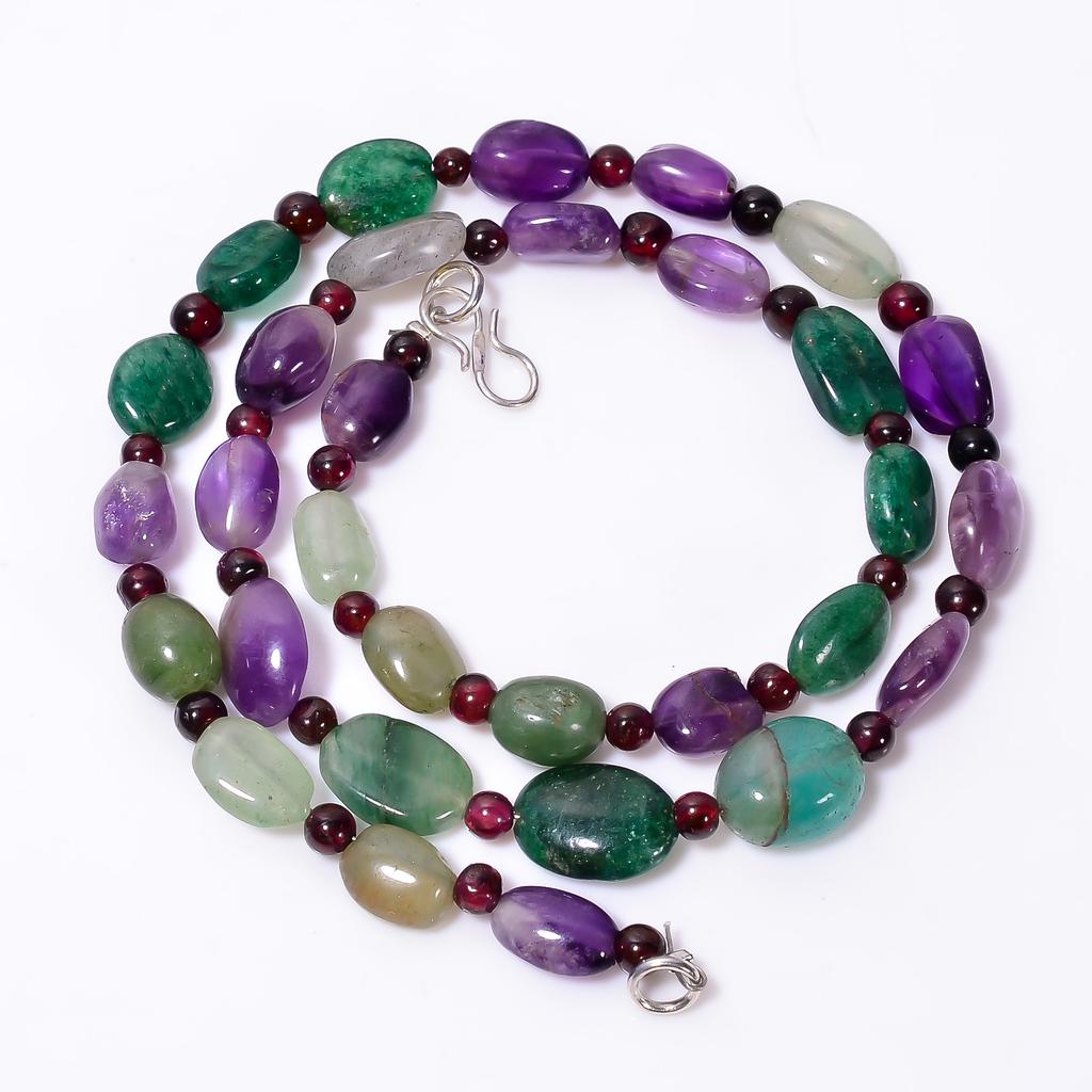 Natural Green Aventurine Amethyst Garnet Smooth Beads Necklace 3-15 Mm 18" UB-8635