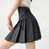 Women Mini Skirt High Waist Side Lace-up Pleated Skirt Solid Color A-Line Skirt with Lining Bottoming Shorts Streetwear