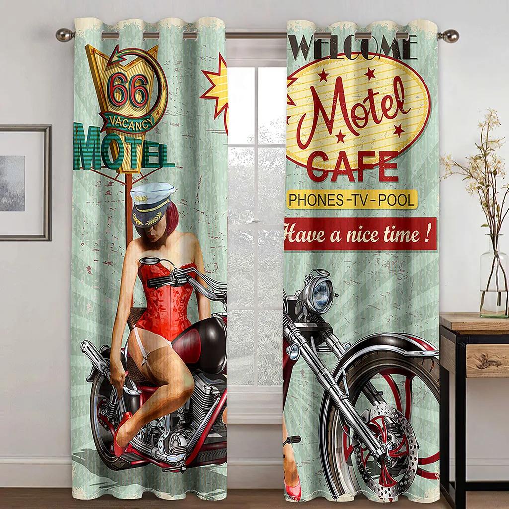 Vintage Car Motorcycle Retro Traditional Car Printed Clackout Drape Children Boys Girls Bedroom Space Space Living Room Bedroom Space Space Curtain