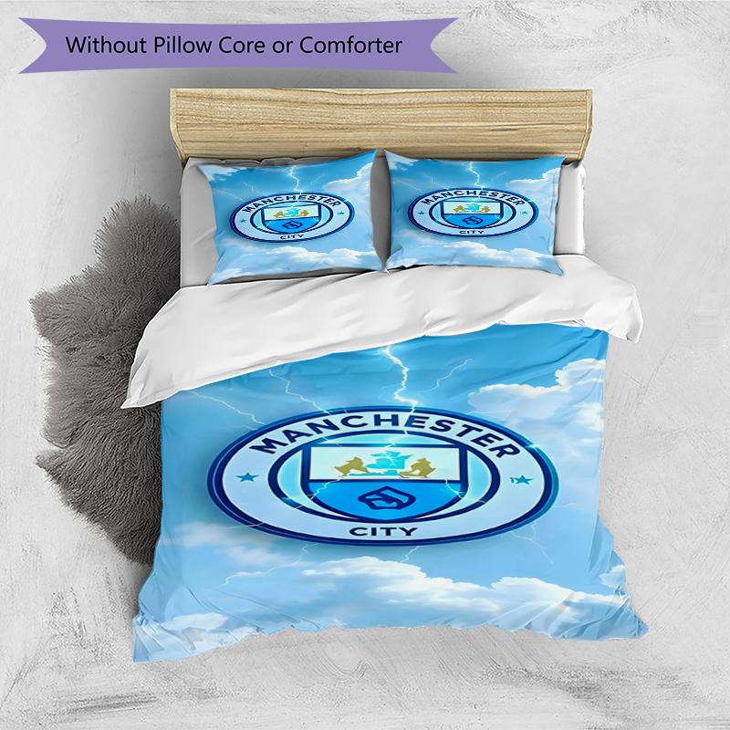 3pcs Duvet Cover Set (1*Duvet Cover + 2*Pillowcase, Without Core),Manchester City FC Print Bedding Set, Bedroom Decor, All‑Season, Birthday Gift