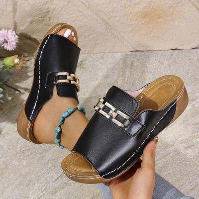 2025 лето новые зарубежные торговые большие размеры женские сандалии на платформе верх металлическая пряжка декоративная подошва полиуретановая подошва