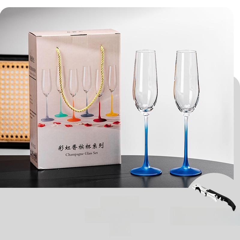 New Champagne Glass Set Home High Foot Crystal Glass Cup Foaming Wine Glass Gift Box Nordic Style Pure Color Champagne Cup