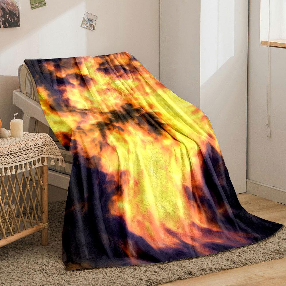 Fiery explosion with swirling yellow, orange, and black flame patterns. for all seasons blanket lunch break throw gift