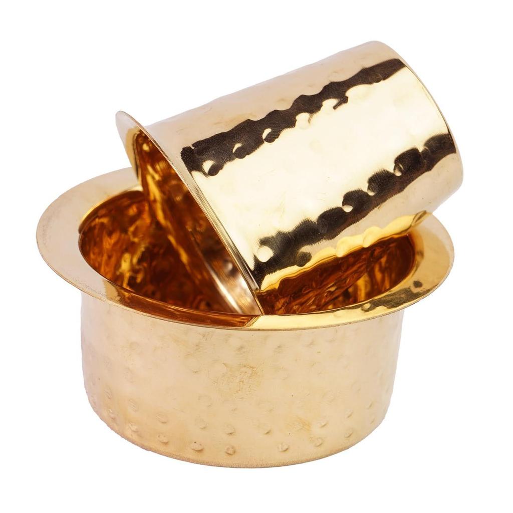 Латунная чашка для кофе Давара/Дабара и стакан для подачи фильтрованного кофе/чая/Традиционная кумбаконамовская дабара латунная дабара - | Кованая матовая - 150 мл (Набор из 4)