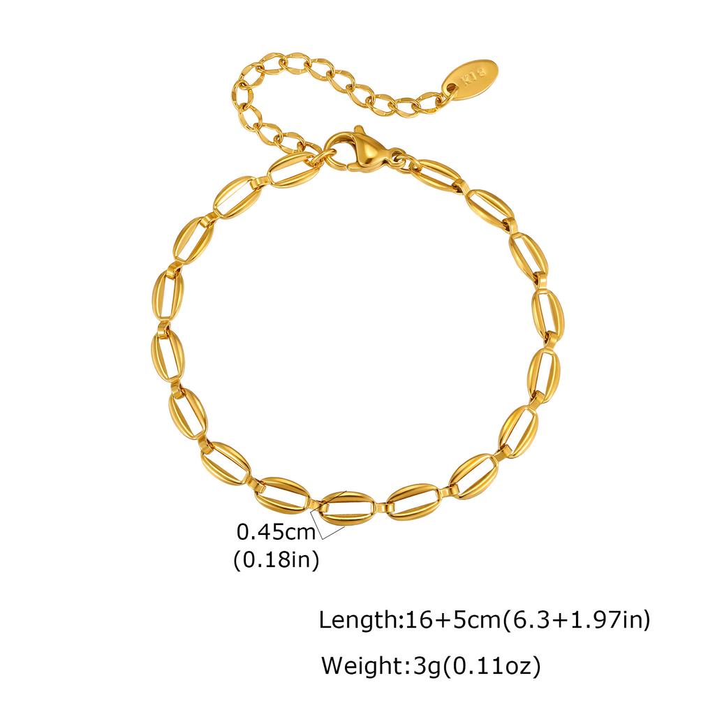 18K Gold Plated Hollow Oval Link Chain Stainless Steel Bracelets for Women, Minimalist Waterproof Elegant Jewelry Set Gifts