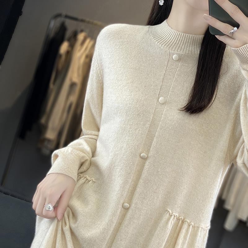 Women's Cashmere Dress Qinghe Cashmere 70% Wool 30% Cashmere Women's Autumn and Winter Cashmere Dress Soft and Warm