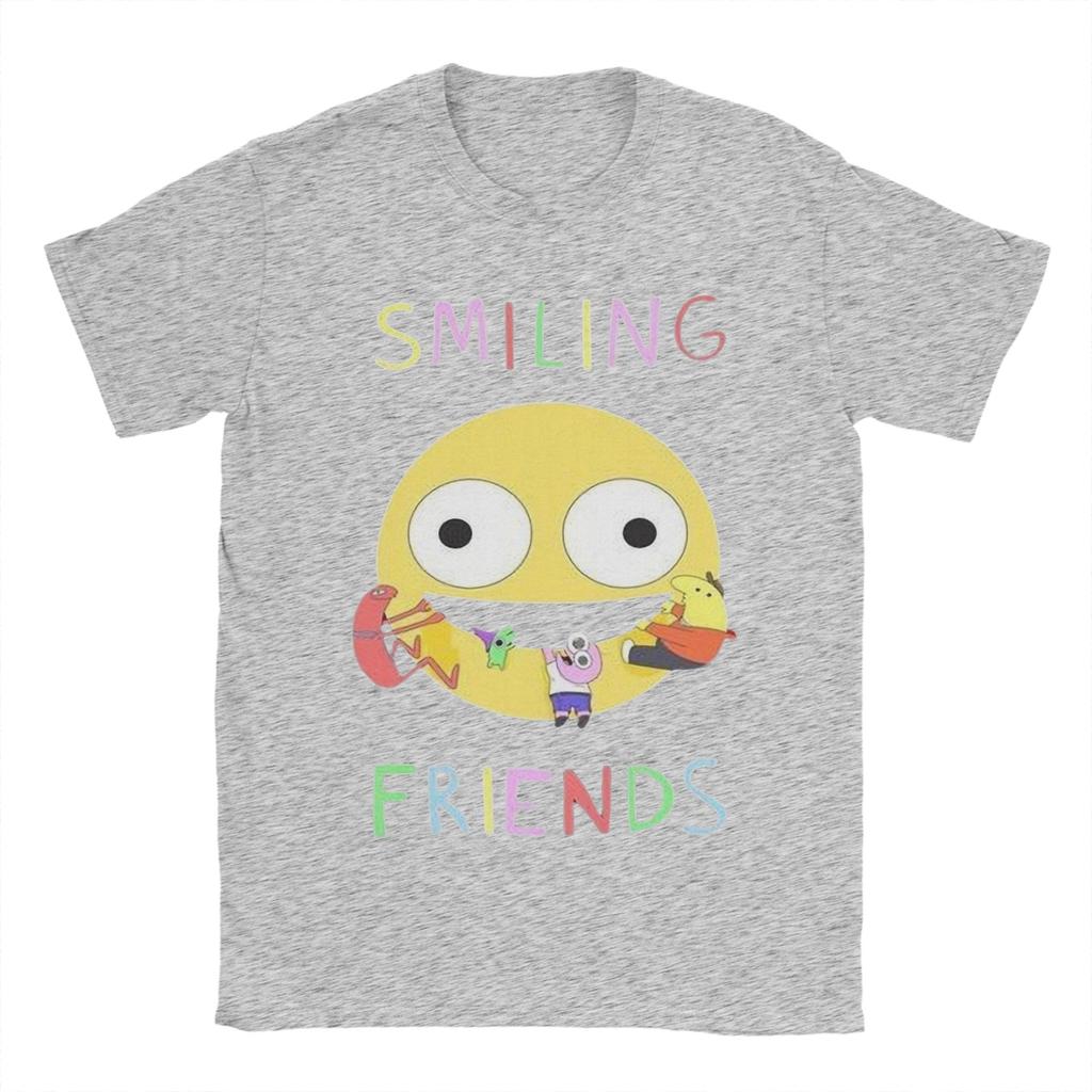 Vintage Smiling Friends Cartoon TShirt Unisexs Round Neck Short Sleeve Top Tee Cotton Summer Clothes