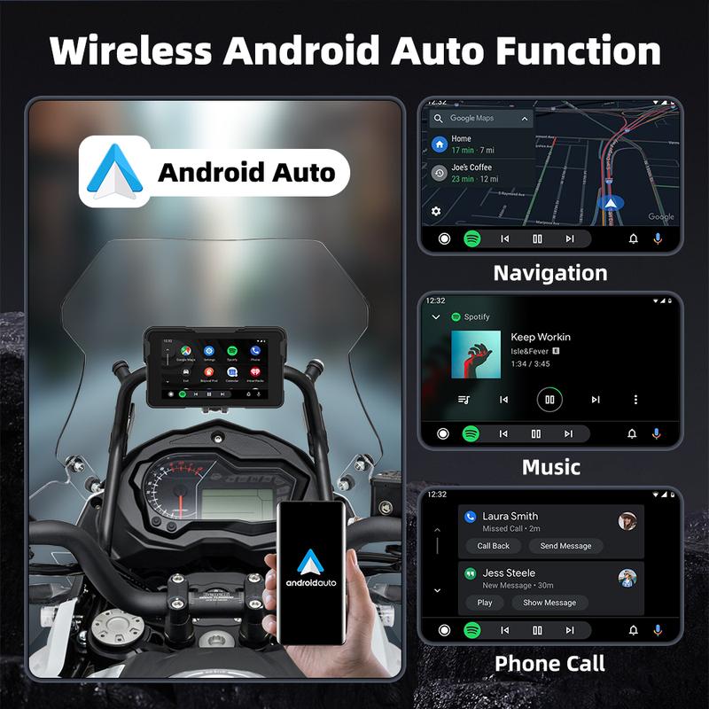 5-дюймовый Мото Беспроводной CarPlay и Android Auto Съемный Экран Навигации GPS для Приборной Панели Мотоцикла Цифровой Дисплей Водонепроницаемый