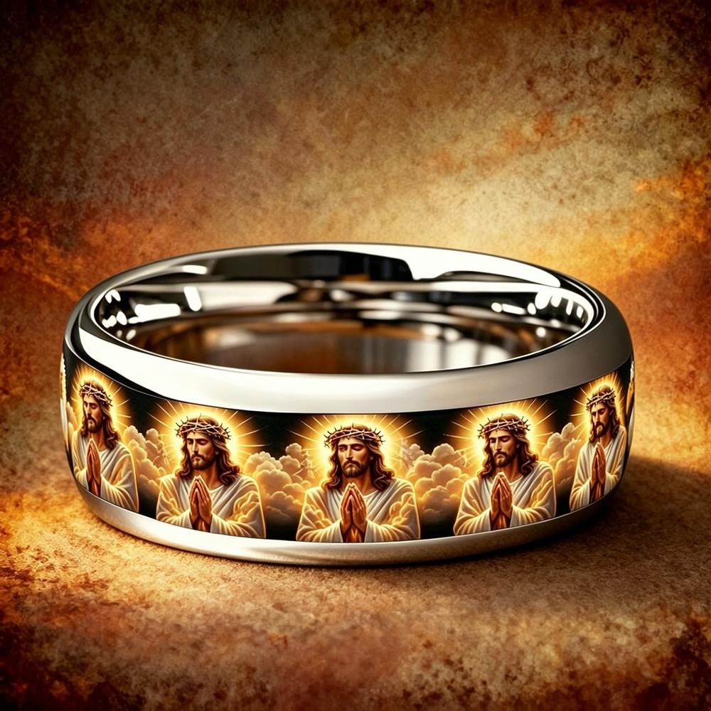 Vintage Christian Jesus Prayer Ring Fashion Jesus Cross Stainless Steel Rings For Men Women Religious Belief Statement Jewelry