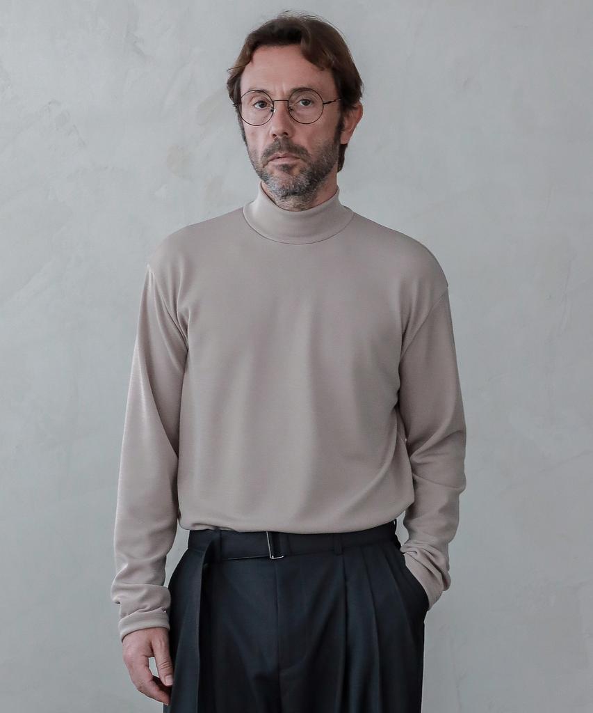 ESN Ribbed Half Turtleneck Knit T-Shirt Beige