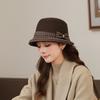 Women's knitted wool crimped basin hat, warm in autumn and winter, middle-aged and elderly small flower top hat, plaid mother bucket hat