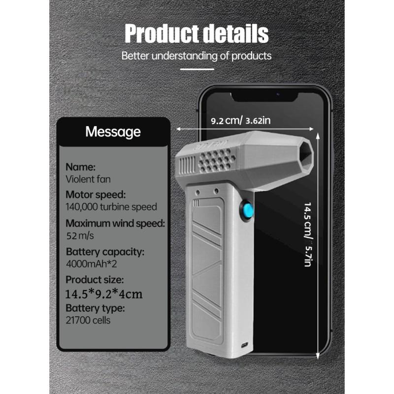 140000RPM Mini Turbo Jet Fan Brushless Motor Handheld Duct Fan 52M/S Portable Turbo Fan Type-C Charging with Power Display Compu