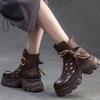 Johnature Hollow-out Short Boots Genuine Leather Thick Soled Sandals Retro Versatile Women's Shoes