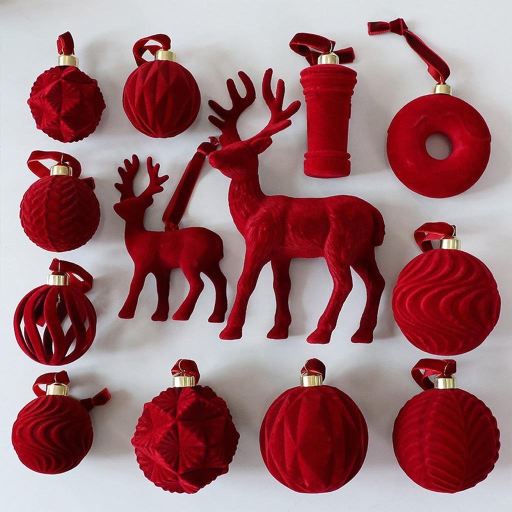 Velvet Christmas Ball Ornament Premium Christmas Tree Hanging Ball Plastic Hanging Decoration American For Christmas Decoration