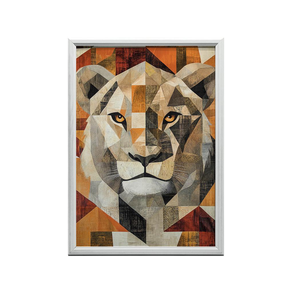 Plakat Lew W Geometrii Plakat Lew W Geometrii, 70X100 Cm, Rama Drewniana Ciemny Brąz, Papier Matowy 230 Gsm