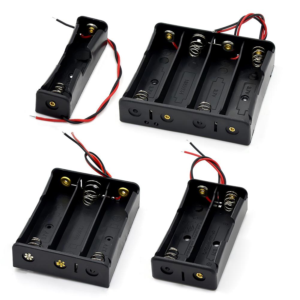10-1pcs 1 2 3 4 Slot Plastic 18650 Battery Holder with Wire Lead Black 18650 Battery Storage Box Case for 18650 3.7V Battery