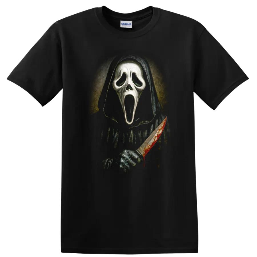 Ghostface Horror Mask Knife T Shirt Slasher Movie Costume Creepy Killer Tee