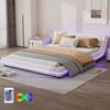 140x200cm Flat Bed, Floor Bed, Faux Leather, ??LED Gantry Light, 24-Button Remote Control, Faux Leather Cover, White