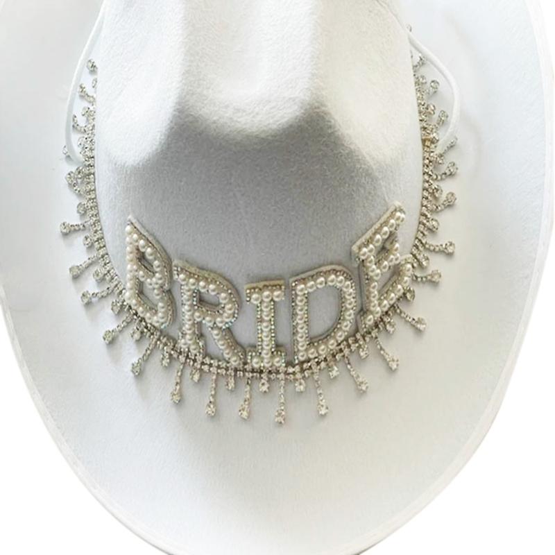 Девичник Шляпа ковбоя для невесты с искусственным жемчугом Шляпа ковбойки для девичника Карнавальная шляпа для вечеринок и фотосессий