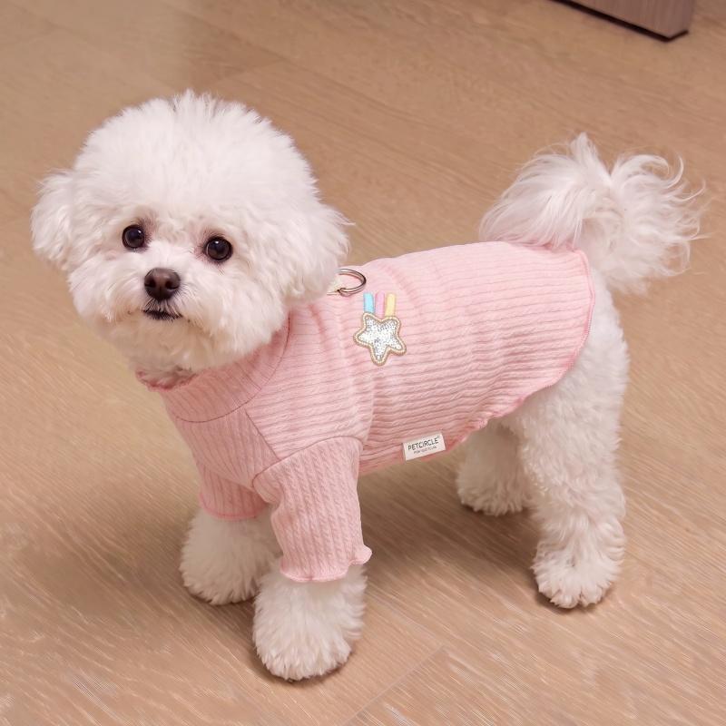 Soft Stretchy Dog Shirt Autumn Dog Clothes Cute Pet Shirt Star Patch Puppy Hoodie Warm Cat Pullovers Knit Pet Top Poodle Outfits