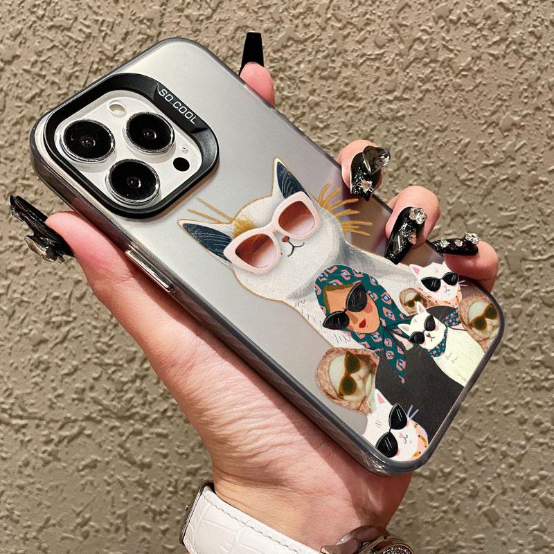 Модный чехол для телефона с лазерным рисунком «Женщина и Белый Кот» для iPhone 17 13 Mini 12 11 Pro Max 16 15 14 Pro Max Plus Ударопрочные чехлы
