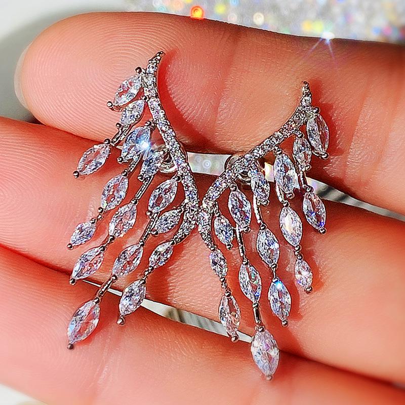Cao Shi Statement Angel Wings Ring & Earring Set with Marquise Diamonds, Adjustable for Women