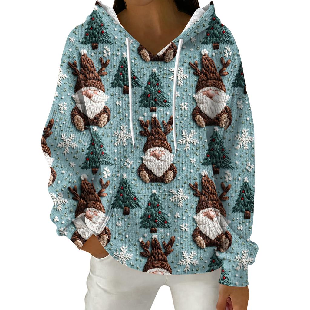 Women's Fashion Casual Christmas Print Pullover Long-Sleeve Hooded Sweatshirt
