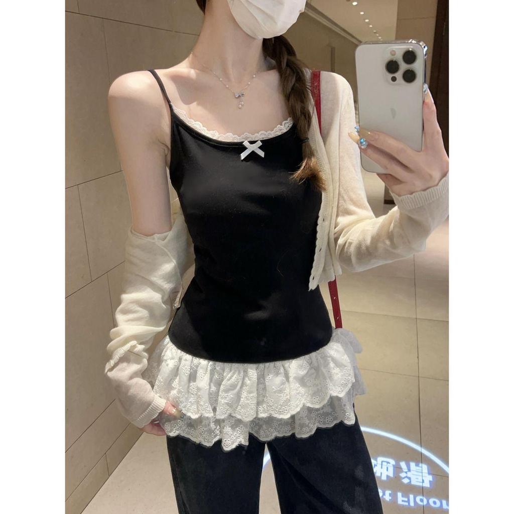 Белый кружевной топ-майка для женщин - Весенне-летний слой