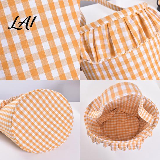 Festive Party Favor Holders Halloween Basket Plaid Ruffle Trick or Treat Candy Bucket with Handle Baskets for Kids Reusable Gingham Fabric
